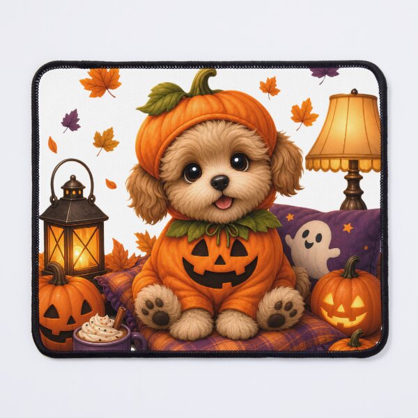 Item preview, Cute Puppy in Pumpkin Costume – Kawaii Dog Halloween Illustration designed and sold by CozyAnimalArt.
