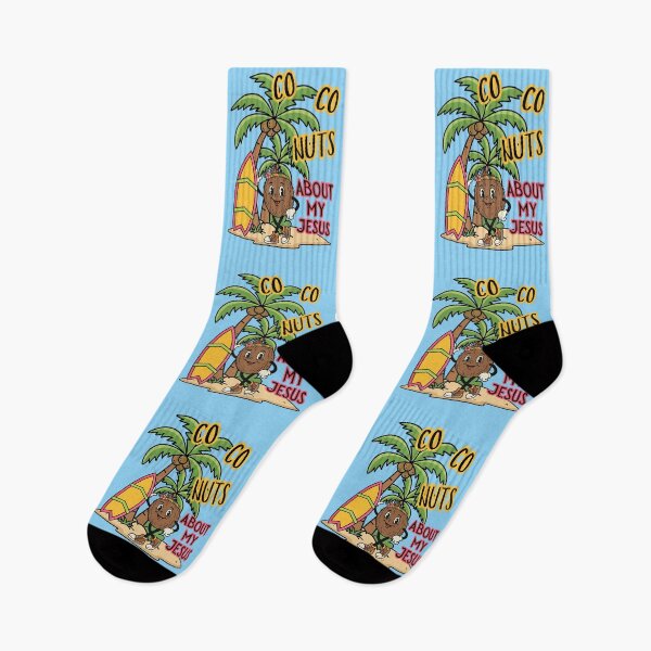 Item preview, Coconuts About My Jesus Tropical Summer Palm Tree Surfer and Surf Board designed and sold by Forevermore.