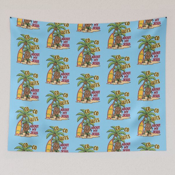 Item preview, Coconuts About My Jesus Tropical Summer Palm Tree Surfer and Surf Board designed and sold by Forevermore.
