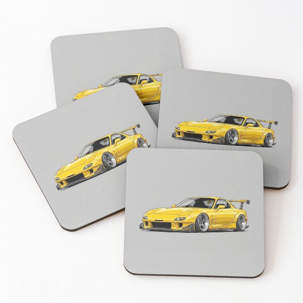 Item preview, Mazda RX-7 FD3S Yellow Widebody Custom Stance JDM Car Illustration Art designed and sold by Motorline44.
