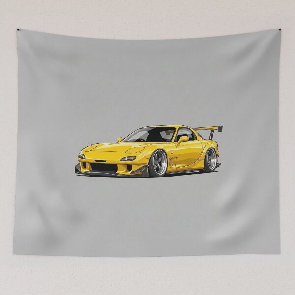 Item preview, Mazda RX-7 FD3S Yellow Widebody Custom Stance JDM Car Illustration Art designed and sold by Motorline44.