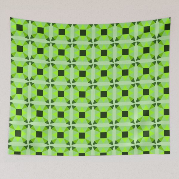 Item preview, A pattern with a dark square, with bright green tringles around the square, and then more squares whith differnt green.  designed and sold by FunnyPoem.