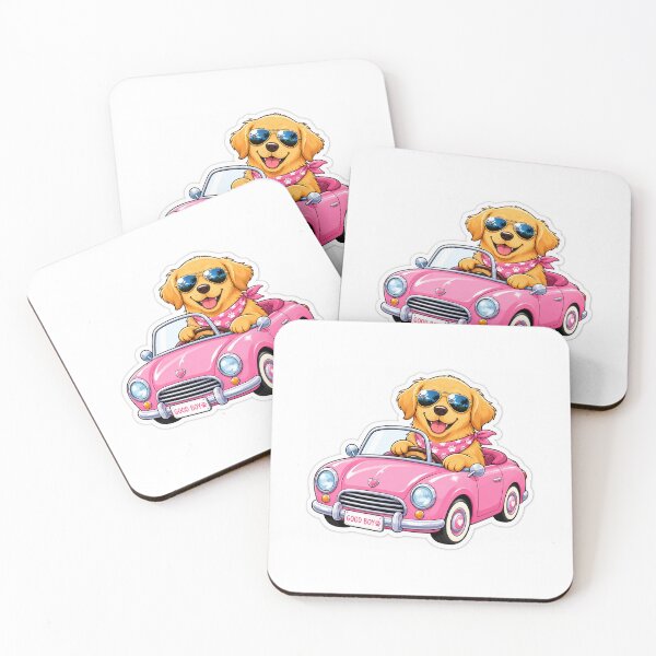Item preview, Cute Golden Retriever Aviator Sunglasses Retro Pink Convertible designed and sold by Prints-Things.