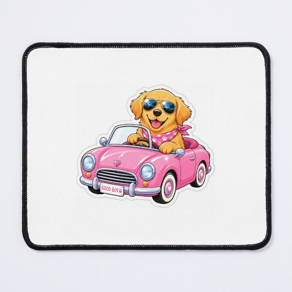 Item preview, Cute Golden Retriever Aviator Sunglasses Retro Pink Convertible designed and sold by Prints-Things.