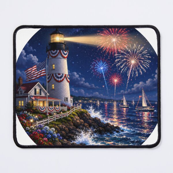 Item preview, Patriotic Lighthouse Fireworks Night designed and sold by jgvisualarts.