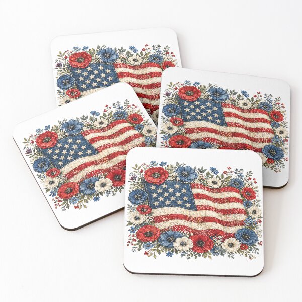 Item preview, Americana Quilt Floral American Flag Patchwork Art designed and sold by LiveLearnCreate.