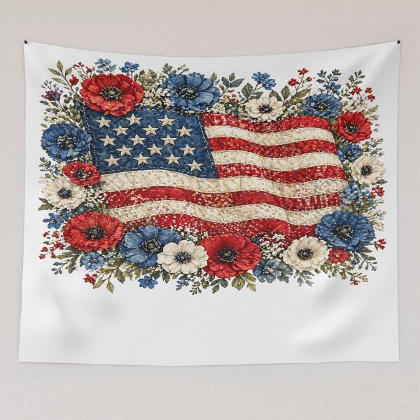 Item preview, Americana Quilt Floral American Flag Patchwork Art designed and sold by LiveLearnCreate.
