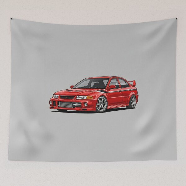 Artikelvorschau, Mitsubishi Lancer Evolution VI TME Rot JDM Rally Stance Illustration Art entworfen und verkauft von Motorline44.