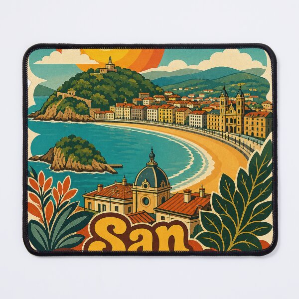 Item preview, San Sebastian Spain Travel Souvenir - Retro Illustration designed and sold by VisualArtsOasis.