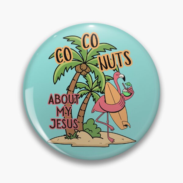 Item preview, Coconuts About My Jesus Flamingo Surfer Tropical Summer Palm Tree and Surf Board  designed and sold by Forevermore.