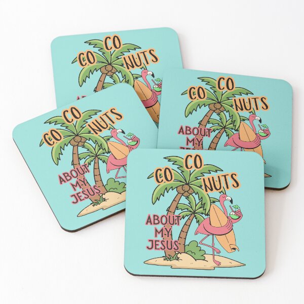 Item preview, Coconuts About My Jesus Flamingo Surfer Tropical Summer Palm Tree and Surf Board  designed and sold by Forevermore.
