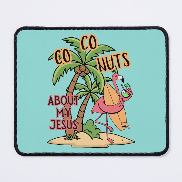 Item preview, Coconuts About My Jesus Flamingo Surfer Tropical Summer Palm Tree and Surf Board designed and sold by Forevermore.