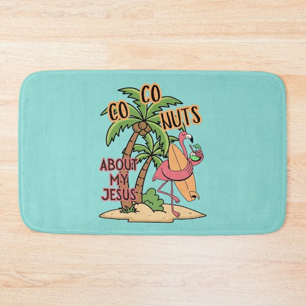 Item preview, Coconuts About My Jesus Flamingo Surfer Tropical Summer Palm Tree and Surf Board  designed and sold by Forevermore.