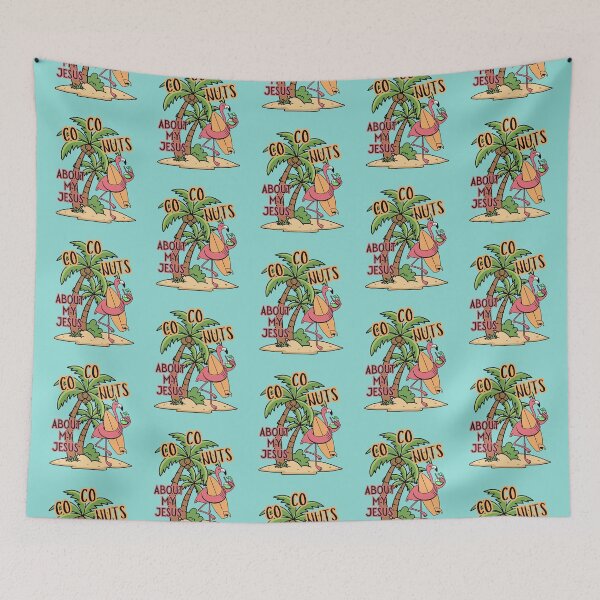 Item preview, Coconuts About My Jesus Flamingo Surfer Tropical Summer Palm Tree and Surf Board  designed and sold by Forevermore.