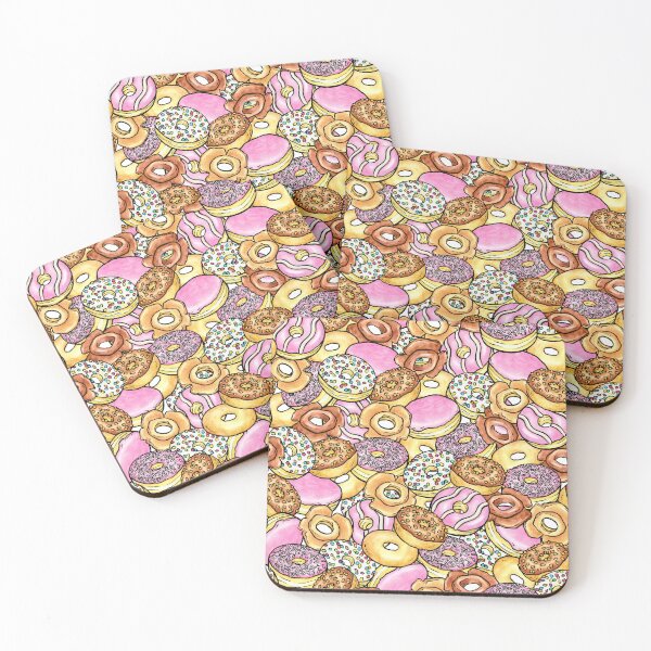 Item preview, Watercolor Donut Pattern, Colorful Hand-Drawn Dessert Bakery Collage designed and sold by HappyHannahArt.