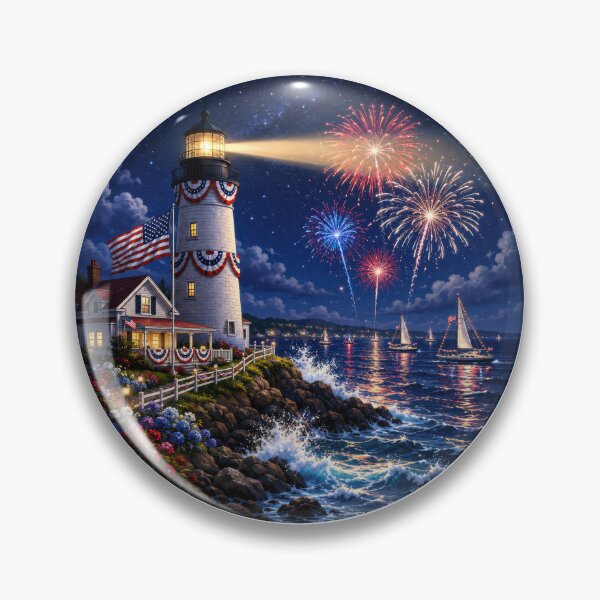 Item preview, Patriotic Lighthouse Fireworks Night designed and sold by jgvisualarts.