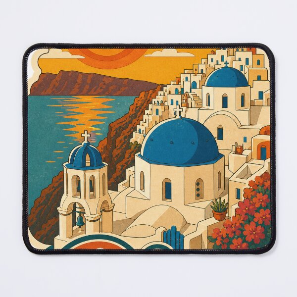 Item preview, Oia Greece Travel Souvenir - Retro Illustration designed and sold by VisualArtsOasis.
