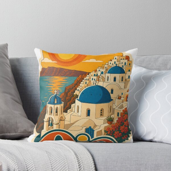 Item preview, Oia Greece Travel Souvenir - Retro Illustration designed and sold by VisualArtsOasis.