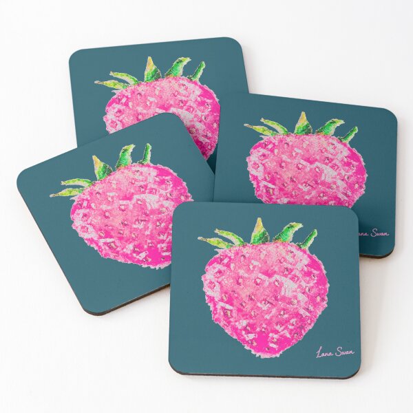 Item preview, PINK STRAWBERRY | Dark Teal Pop Art | Sweet Fruit Design by Lana Swan designed and sold by BlueberrySwan.