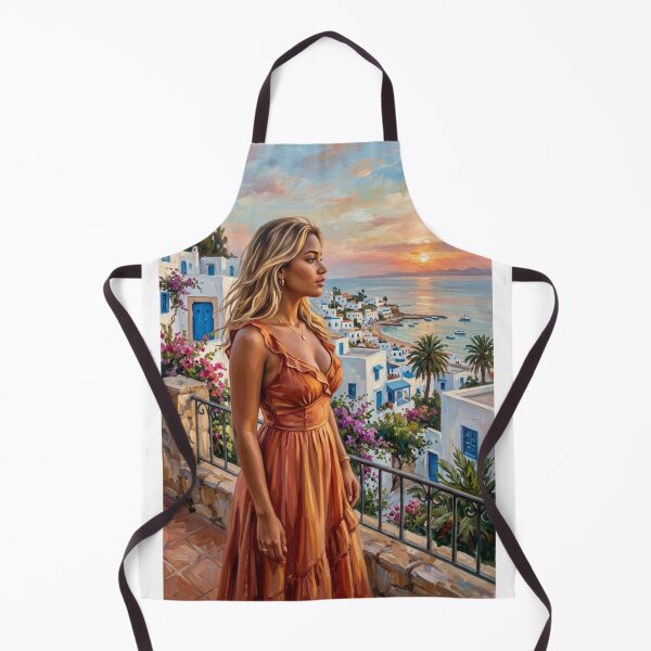 Item preview, MEDITERRANEAN SUNSET IN GREECE WOMAN IN ORANGE DRESS IMPRESSIONIST OIL PAINTING designed and sold by Curiosiart.