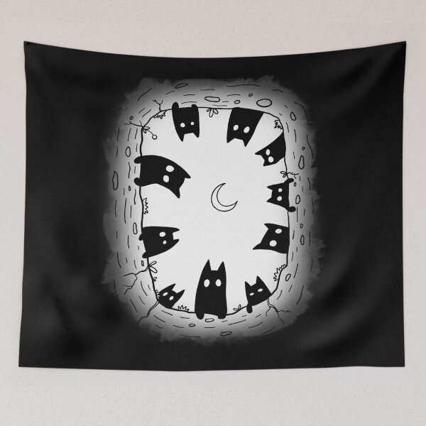 Item preview, Cats Around a Moonlit Well | Whimsical Black Cat Gothic Graphic T-Shirt designed and sold by Aida Drogan.