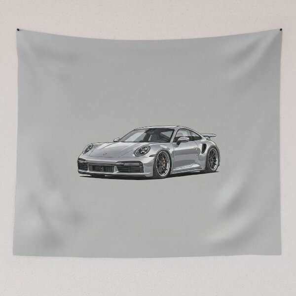 Item preview, Porsche 911 Turbo S Silver 992 Custom Stance Supercar Illustration Art designed and sold by Motorline44.