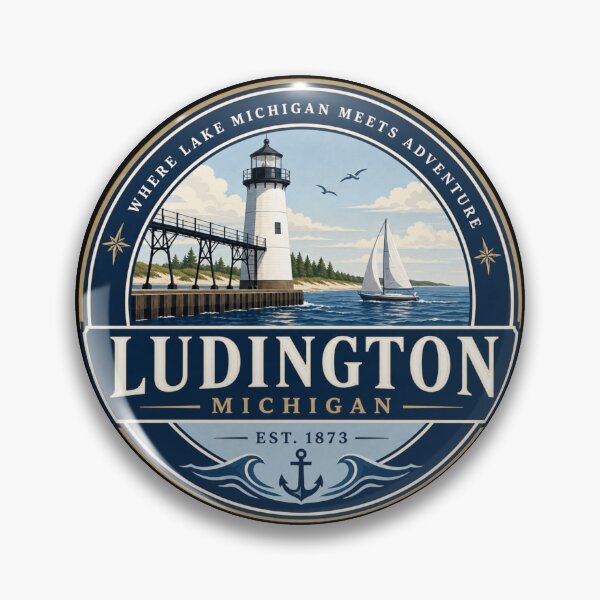 Item preview, Ludington Michigan Lighthouse Badge designed and sold by American Travels.