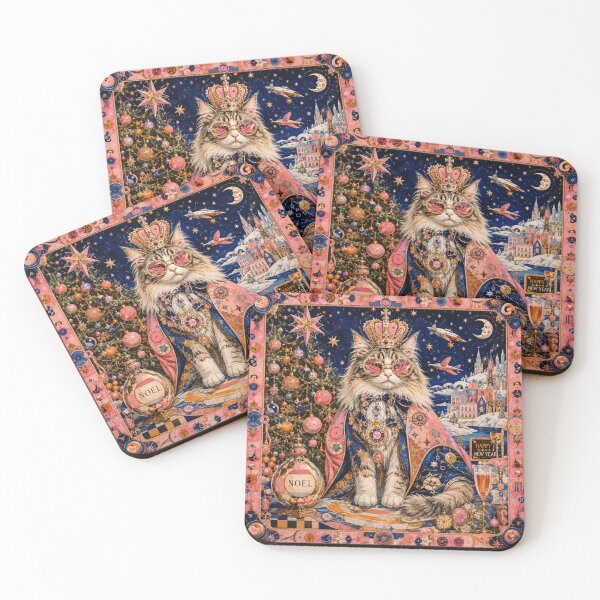 Item preview, The Cosmic Cat King - Happy Holidays! Royal Christmas, Golden Crown, Magical Greeting Card designed and sold by Natalia-Vlad.