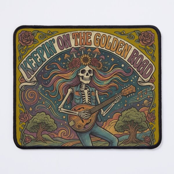 Item preview, Keepin On The Golden Road Retro Psychedelic Skeleton designed and sold by Tidal Ryse.
