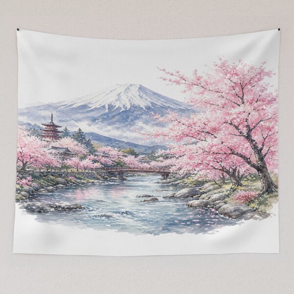 Item preview, Serene Cherry Blossom Forest by Mount Fuji Painting designed and sold by LiveLearnCreate.