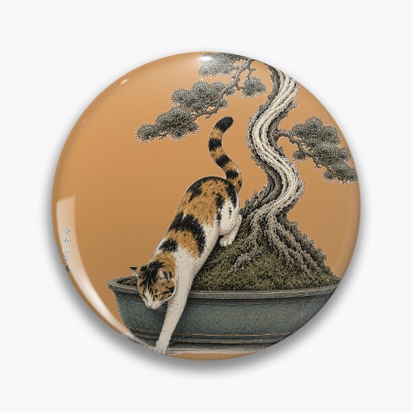 Item preview, Calico Cat on Driftwood Bunjin Bonsai – Japanese Ukiyo-e Art Print | Ryuboku Cat Illustration | TSUKIYO-NEKO designed and sold by Aguri-tei.