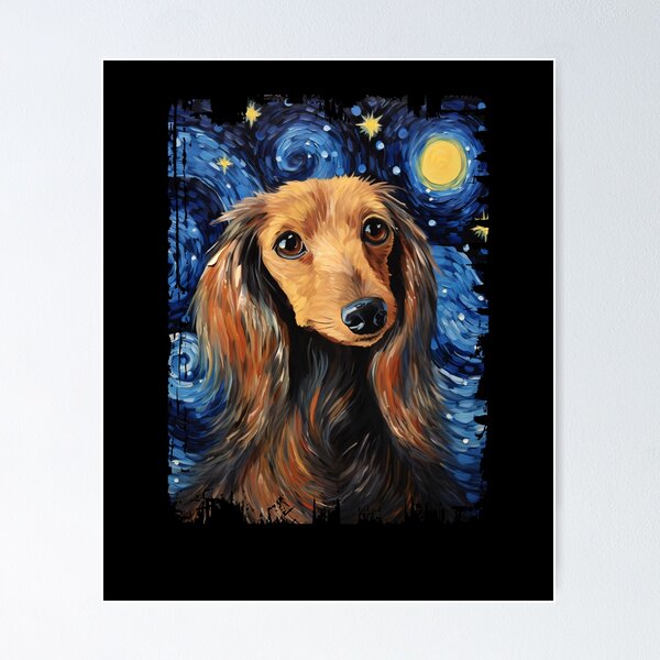 Item preview, Funny Long Haired Dachshund Starry Night Illustration Mom Dad Kids designed and sold by rafaeltto.