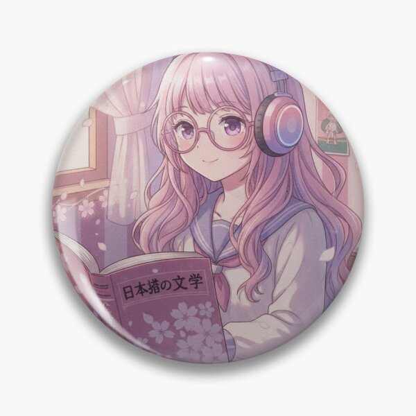 Item preview, Japanese anime study mode kawaii girl headphones hiragana lofi art gift designed and sold by language-des.