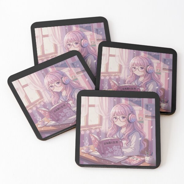 Item preview, Japanese anime study mode kawaii girl headphones hiragana lofi art gift designed and sold by language-des.