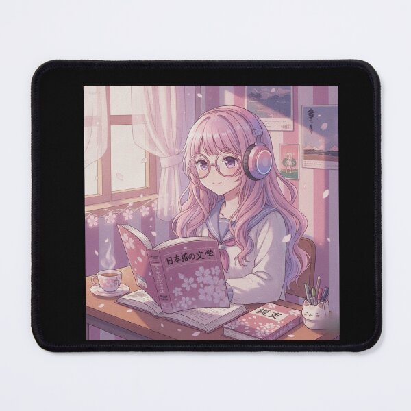 Item preview, Japanese anime study mode kawaii girl headphones hiragana lofi art gift designed and sold by language-des.