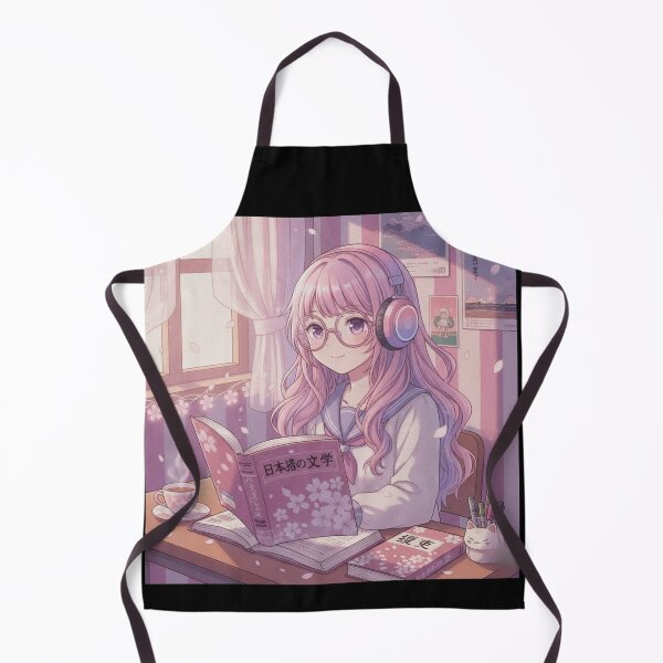 Item preview, Japanese anime study mode kawaii girl headphones hiragana lofi art gift designed and sold by language-des.