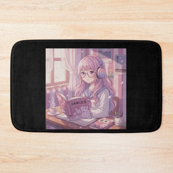 Item preview, Japanese anime study mode kawaii girl headphones hiragana lofi art gift designed and sold by language-des.