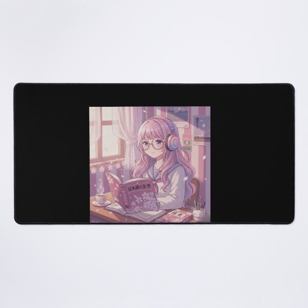 Item preview, Japanese anime study mode kawaii girl headphones hiragana lofi art gift designed and sold by language-des.
