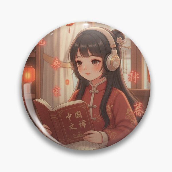 Item preview, Chinese study mode kawaii student headphones hanzi lofi Beijing art gift designed and sold by language-des.