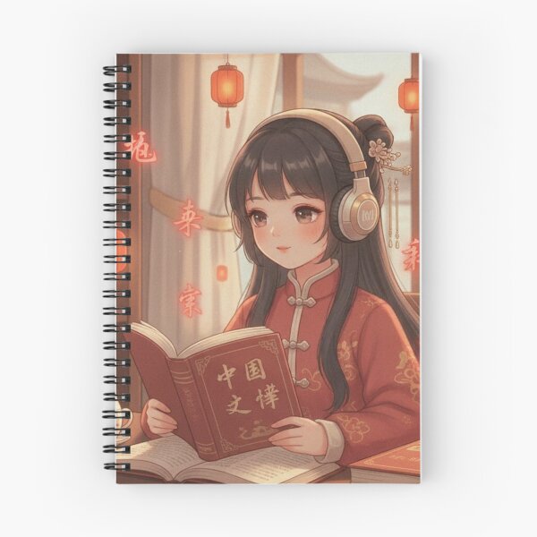 Item preview, Chinese study mode kawaii student headphones hanzi lofi Beijing art gift designed and sold by language-des.