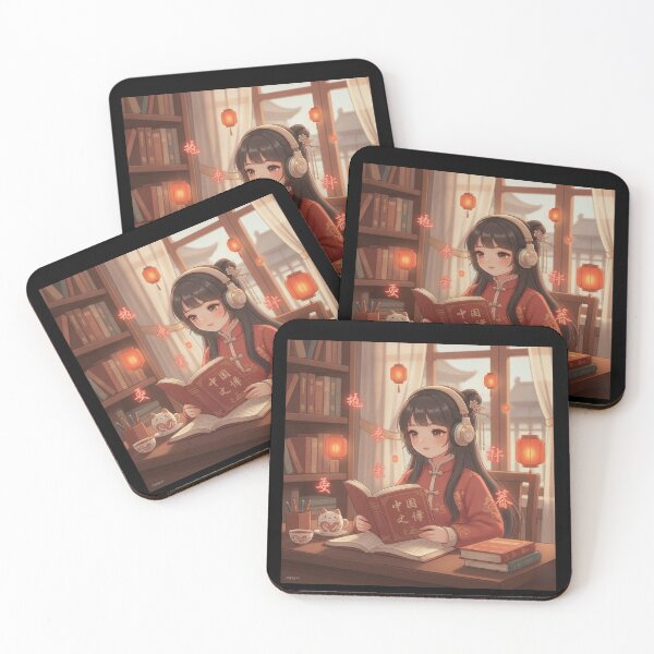 Item preview, Chinese study mode kawaii student headphones hanzi lofi Beijing art gift designed and sold by language-des.