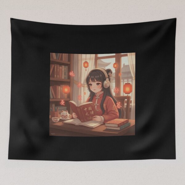 Item preview, Chinese study mode kawaii student headphones hanzi lofi Beijing art gift designed and sold by language-des.