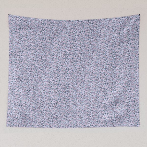 Item preview, Blue and blush flowers on pink background for ditsy floral seamless pattern designed and sold by PCaleDesigns.