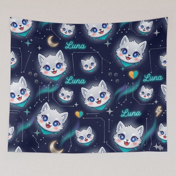 Item preview, Luna Galaxy Pattern Kawaii Silver Wolf Pup Repeat Midnight Blue Celestial Cute Home Decor Gift designed and sold by NeoTigLuna.