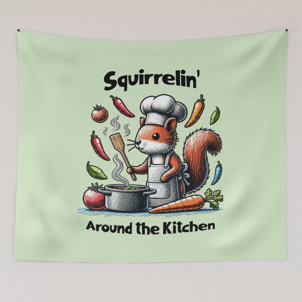 Item preview, Cute Squirrel Chef Cooking Vegetables Cartoon Kitchen Design designed and sold by Sachie's Studio.