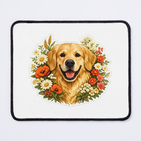 Item preview, Vintage Golden Retriever Wildflower Bouquet | Premium Floral Dog Illustration designed and sold by builtforyou.