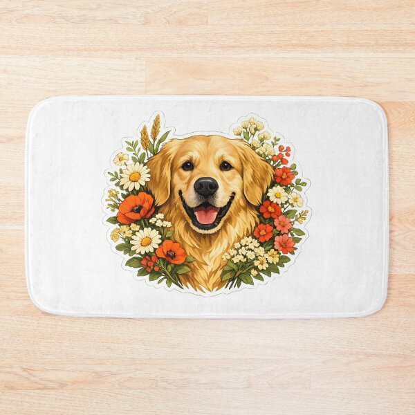 Artikelvorschau, Vintage Golden Retriever mit Wildblumen | Premium Hunde Illustration entworfen und verkauft von builtforyou.