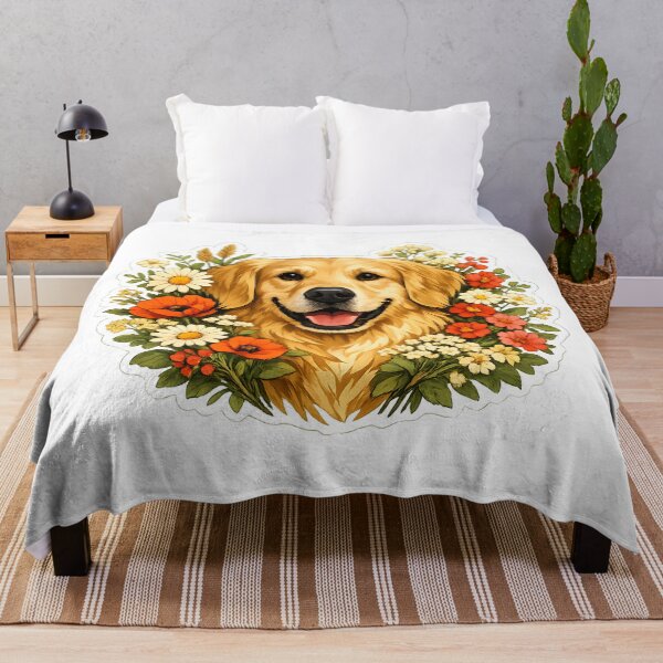 Item preview, Vintage Golden Retriever Wildflower Bouquet | Premium Floral Dog Illustration designed and sold by builtforyou.