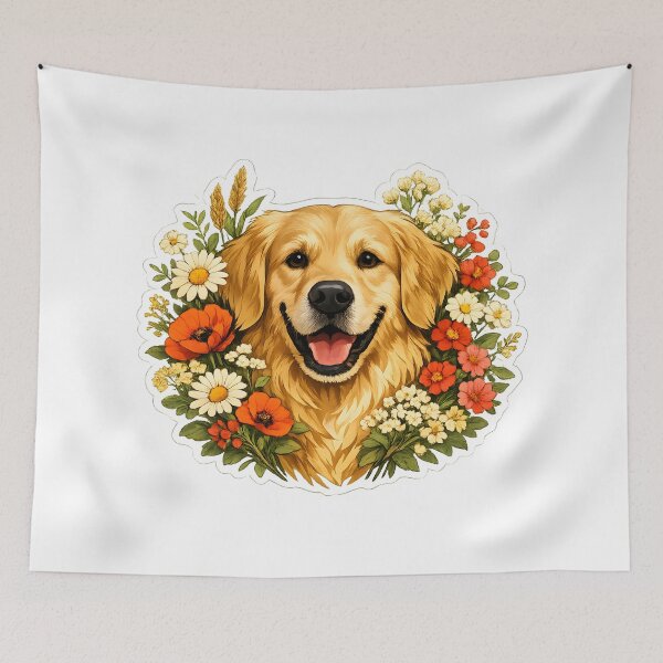 Item preview, Vintage Golden Retriever Wildflower Bouquet | Premium Floral Dog Illustration designed and sold by builtforyou.
