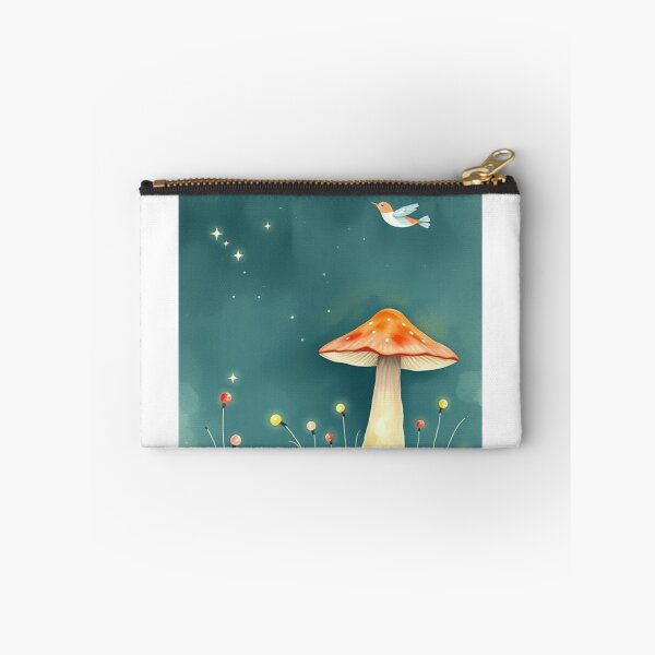 Item preview, Whimsical Mushroom and Flying Bird Art Print designed and sold by Vida e Arte.